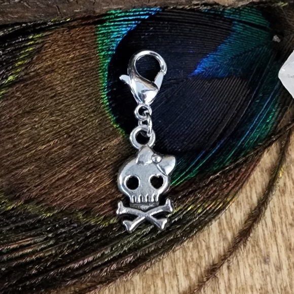 5/$25 Girly Skull Charm Girl Skull with Bow Charm Crossbones Skeleton Charm - Picture 7 of 9